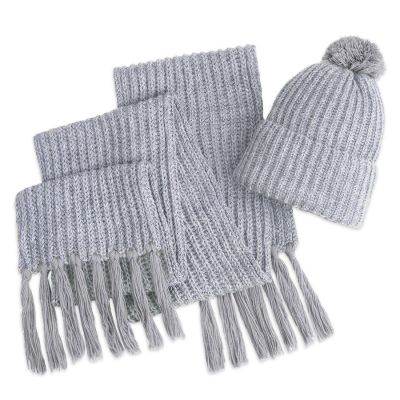 Шапка и шарф GoSnow с ярким помпоном и кисточками, серый меланж-1