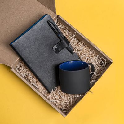 Набор подарочный DYNAMIC: кружка, ежедневник, ручка,  стружка, коробка, черный/синий, черный, синий-1