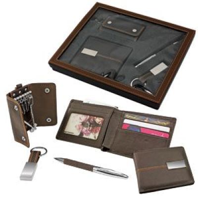 Набор 'Brown': брелок, авторучка, портмоне и ключница, коричневый-0