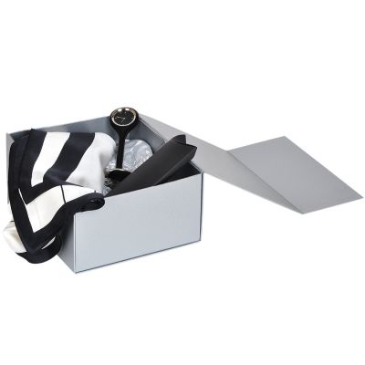 Упаковка  подарочная, коробка складная размер 22 x 20 x 11 см, серебристый-9