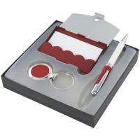 Набор: авторучка, брелок и визитница, красный