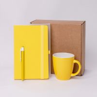 Подарочный набор JOY: блокнот, ручка, кружка, коробка, стружка; жёлтый, желтый