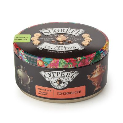 Чай Сугревъ в жестянной банке По-сибирски  с натуральными малиновыми леденцами, красный-0
