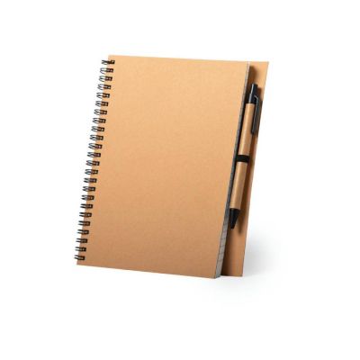 Блокнот с шариковой ручкой NEYLA, A5,  рециклированный картон, бежевый-0