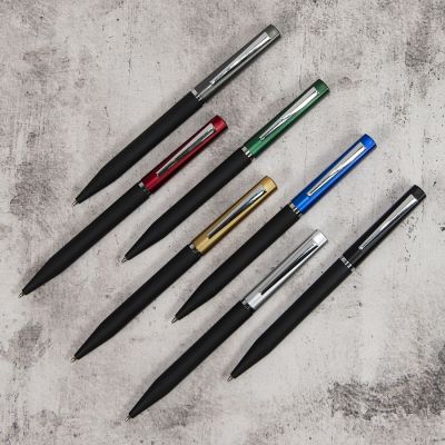 Ручка шариковая M1, пластик, металл, покрытие soft touch, серый, черный-2