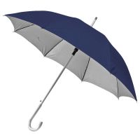 Зонт-трость с пластиковой ручкой 'под алюминий' 'Silver', полуавтомат, темно-синий, серебристый