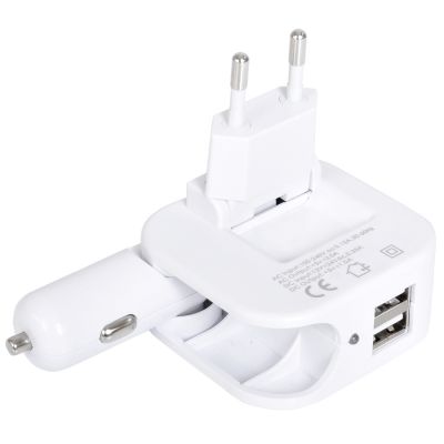 Адаптер с двумя USB-портами для зарядки от сети и от прикуривателя 'Socket', белый-2