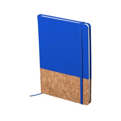 Блокнот BLUSTER, A5, твердый переплет, PU/пробковая ткань, нелинованный, синий, синий, бежевый-0