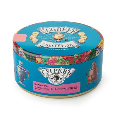 Чай Сугревъ в жестянной банке По-уссурийски с натуральными малиновыми леденцами, черный, розовый-0