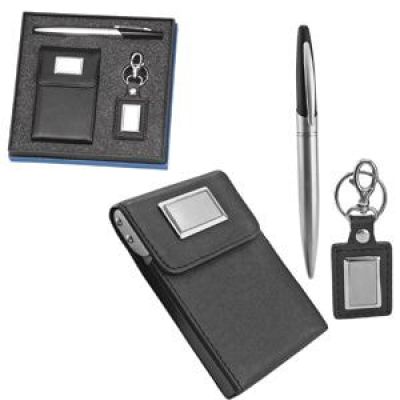 Набор 'Партнер': брелок, визитница и авторучка, серебристый, черный-0
