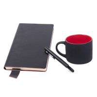 Подарочный набор DAILY COLOR: кружка, бизнес-блокнот, ручка с флешкой 4 ГБ, черный/красный, черный, красный