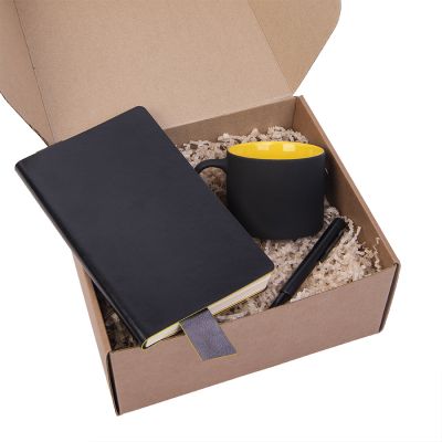 Подарочный набор DAILY COLOR: кружка, бизнес-блокнот, ручка с флешкой 4 ГБ, черный/желтый, черный, желтый-1