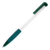 N13, ручка шариковая с грипом, пластик, белый, темно-зеленый, белый, зеленый