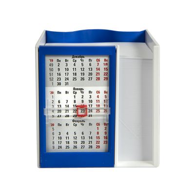 Календарь настольный  на 2 года с кубариком; белый с синим; 11х10х10 см; пластик, синий, белый-1