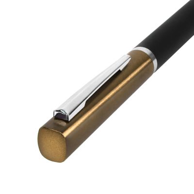 Ручка шариковая M1, пластик, металл, покрытие soft touch, золотистый, черный-1