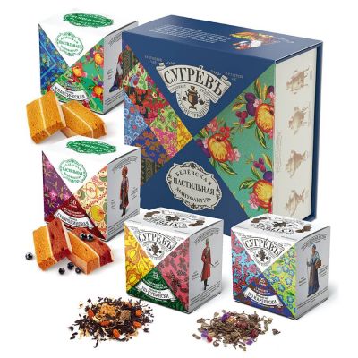 Набор подарочный  гастрономический чай с белевской пастилой, синий-0