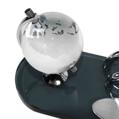 Набор настольный: подставка для визиток, глобус и авторучка, серебристый, темно-синий-1