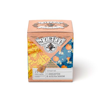 Черный чай с имбирем и апельсином в индивидуальном саше конверте, 15 пакетиков, оранжевый-3