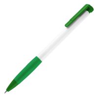 N13, ручка шариковая с грипом, пластик, белый, зеленый, белый, зеленое яблоко