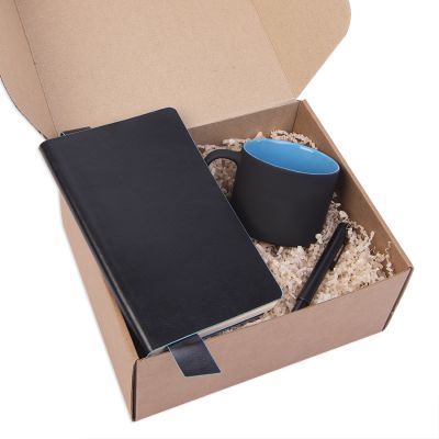 Подарочный набор DAILY COLOR: кружка, бизнес-блокнот, ручка с флешкой 4 ГБ, черный/голубой, черный, голубой-1