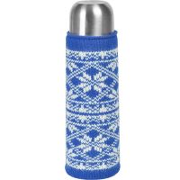 Чехол вязаный на бутылку/термос 'Зимний орнамент', синий