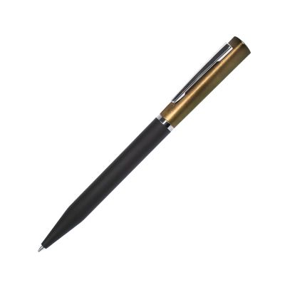 Ручка шариковая M1, пластик, металл, покрытие soft touch, золотистый, черный-0