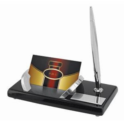Набор настольный 'Статус': подставка для визиток и авторучка, серебристый, черный-0