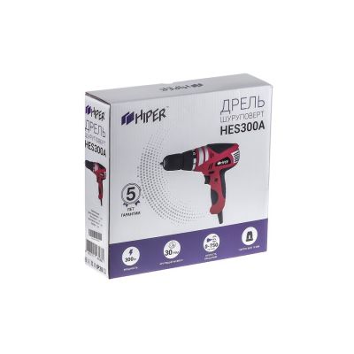 Шуруповерт сетевой HIPER HES300A, в коробке, 300Вт, 30Нм, красный-5