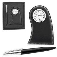 Набор 'Лондон': часы настольные и ручка, серебристый, черный