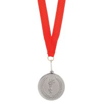 Медаль наградная на ленте 'Серебро', красный, серебристый