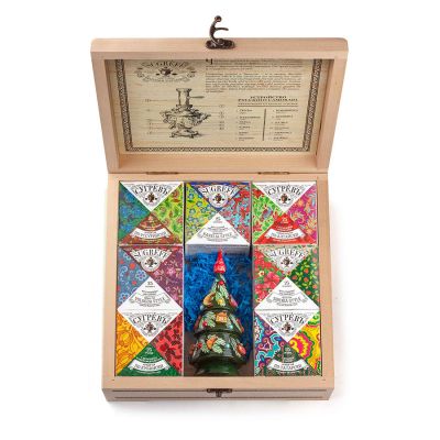 Шкатулка с лого Сугревъ  с 7 чаями и подарочной елкой - матрешкой, бежевый-2