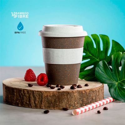 Стакан FLIKER с крышкой, полипропилен с бамбуковым волокном,силикон, коричневый-2