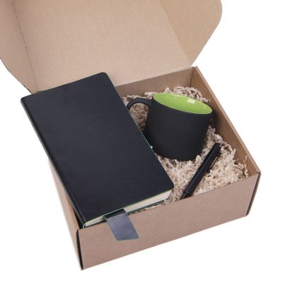 Подарочный набор DAILY COLOR: кружка, бизнес-блокнот, ручка с флешкой 4 ГБ, черный/зеленый, черный, зеленый-1