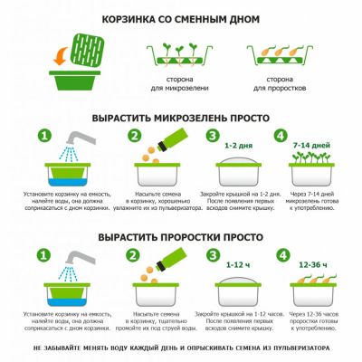 Набор для проращивания микрозелени: проращиватель, семена мицуны, зеленый-2