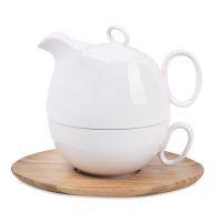 Набор 'Мила': чайник и чайная пара, коричневый, белый