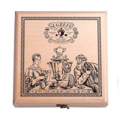 Шкатулка с лого Сугревъ  с 7 чаями и подарочной елкой - матрешкой, бежевый-1