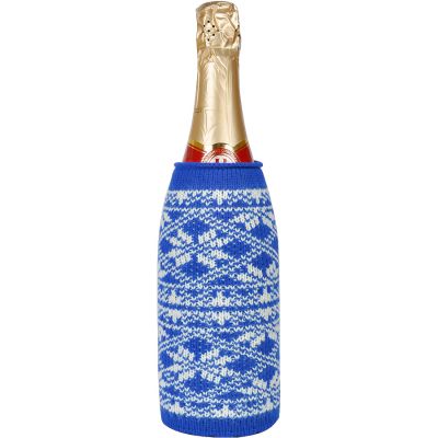 Чехол вязаный на бутылку/термос 'Зимний орнамент', синий-1