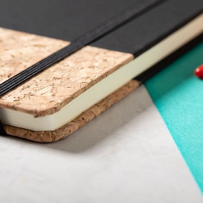 Блокнот BLUSTER, A5, твердый переплет, PU/пробковая ткань, нелинованный, черный, черный, бежевый-1