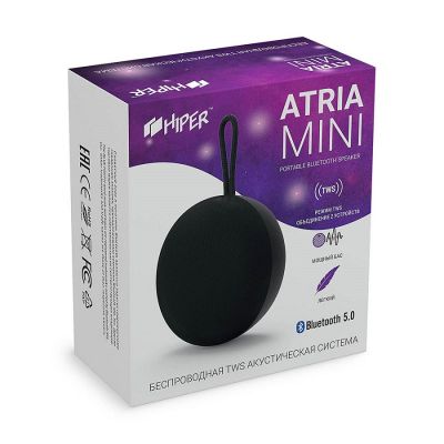 Колонка беспроводная ATRIA MINI TWS, цвет черный-2