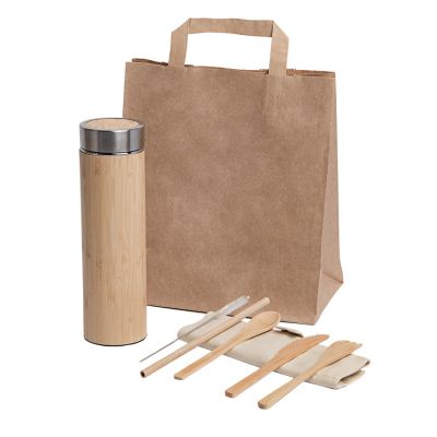 Набор подарочный SNACK PACK: термос, набор столовых приборов, пакет, бежевый-0