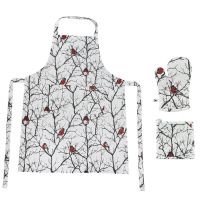 Подарочный набор для кухни 'Снегири': передник и прихватки (2 шт), белый, красный