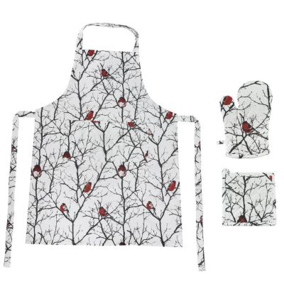 Подарочный набор для кухни 'Снегири',хлопок 100%, передник и прихватки, белый, красный-0