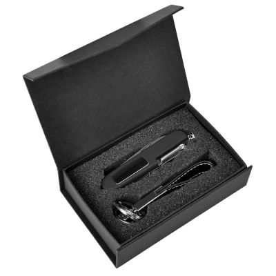 Набор: нож многофункциональный (9 функций) и брелок в подарочной упаковке, черный, серебристый-1