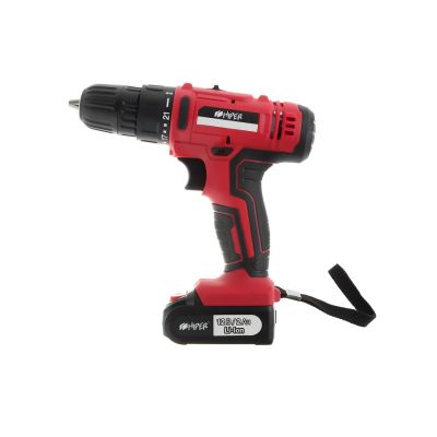 Шуруповерт аккумуляторный HIPER HCD12В, 12В, в кейсе, Li-ion батарея 2,0 Ач (2 шт), 30Нм, красный-1