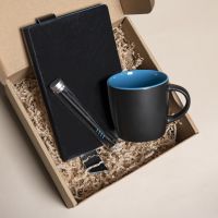 Набор подарочный DESKTOP: кружка, ежедневник, ручка,  стружка, коробка, черный/голубой, черный, синий