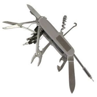 Нож складной с компасом и фонариком, многофункциональный, металл, резина, серый-0