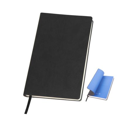 Бизнес-блокнот FUNKY, 130*210 мм, черный, голубой форзац, мягкая обложка, в линейку-0