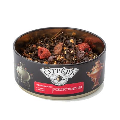 Чай Сугревъ в жестянной банке Рождественский с натуральными малиновыми леденцами, черный, красный-2