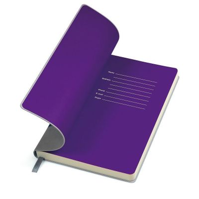 Бизнес-блокнот FUNKY А5, с цветным  форзацем, мягкая обложка,  в линейку, серый, фиолетовый-1