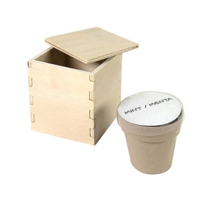 Горшочек для выращивания мяты с семенами (6-8шт) в коробке MERIN, биоразлагаемый материал, дерево, бежевый-3